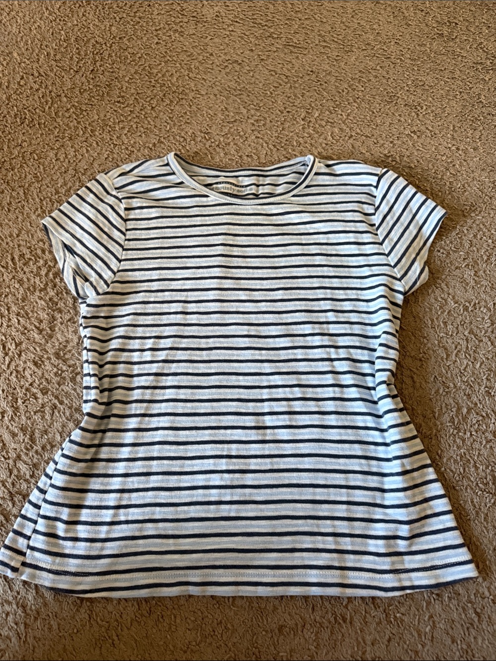 Aeropostale Striped Short-Sleeve Crewneck Top - White & Navy Blue